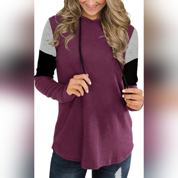 PINKMSTYLE Womens Hoodie Sweatshirts Casual Color Block Shirts Long Sleeve Tunic - Picture 1 of 5